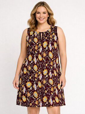 Lane Bryant Floral Pleated Keyhole Neck Dress 16 Boho Cottagecore Swing Prairie